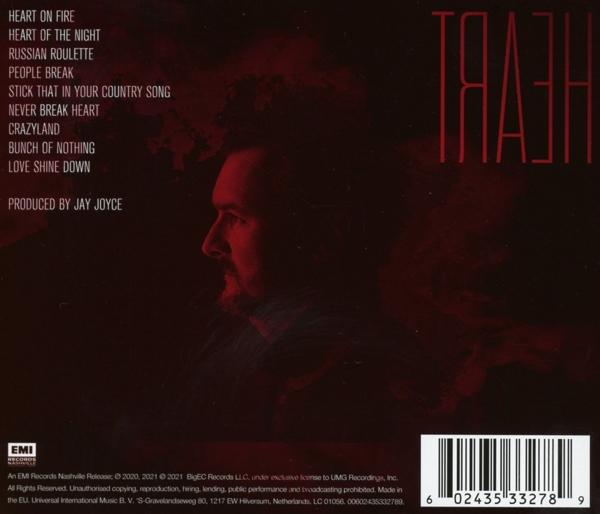 CD-Rückseite mit Titelliste und Profil eines Mannes. Der Titel 'HEART' steht oben.