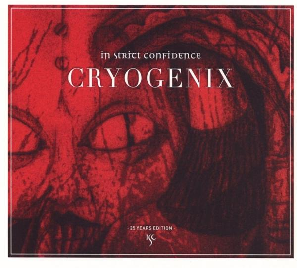 Albumcover mit rotem Hintergrund, Gesicht und dem Titel 'Cryogenix'.