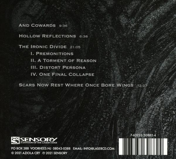 Rückseite des Albums mit Titelliste: And Cowards, Hollow Reflections, The Ironic Divide und Scars Now Rest Where Once Bore Wings.