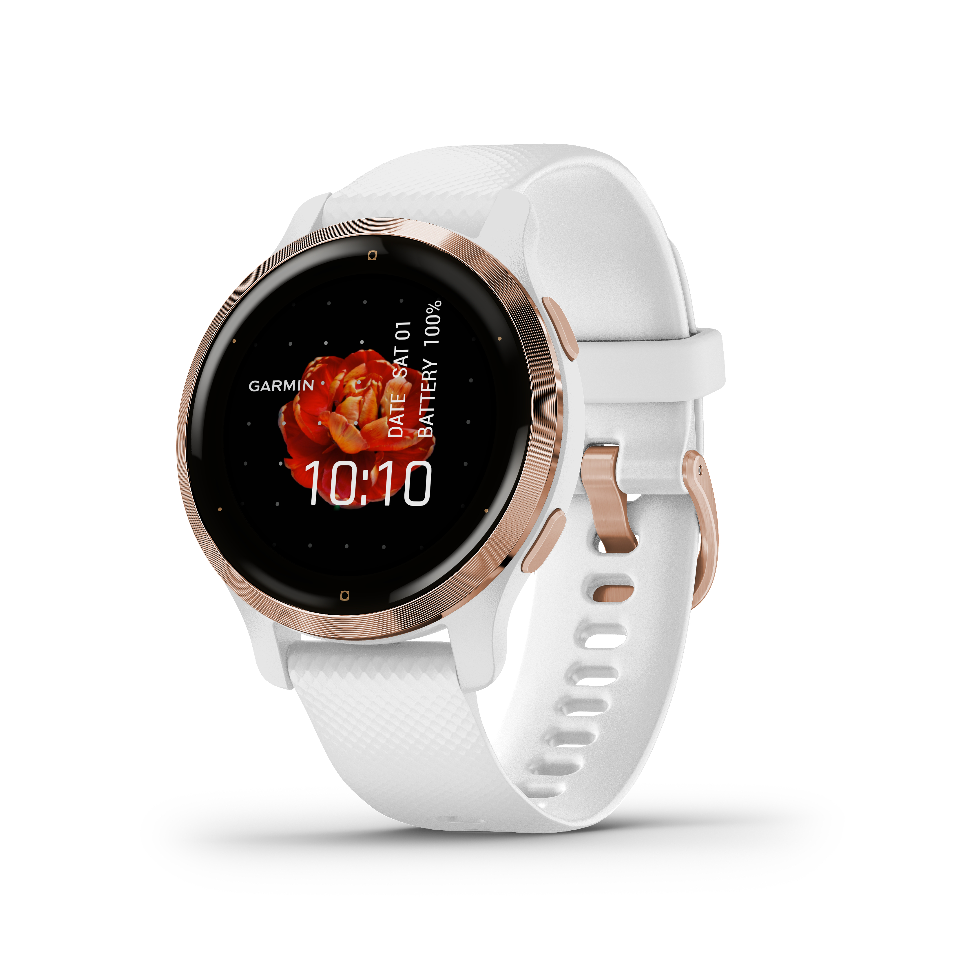 Weiß-goldene Smartwatch.