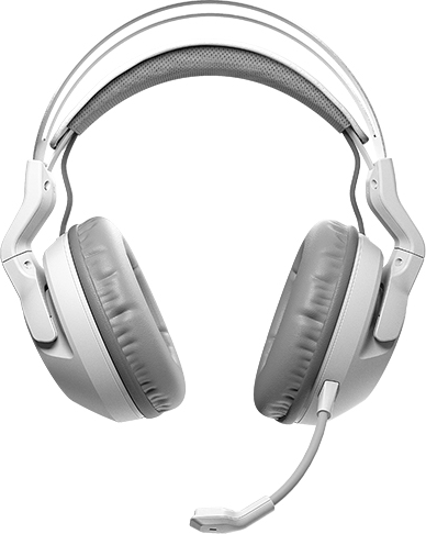 Cuffie bianche e grigie con microfono, isolate.