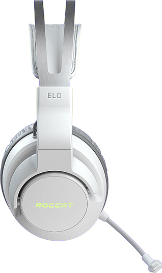 Cuffie Roccat ELO bianche, con microfono, design bianco e grigio.