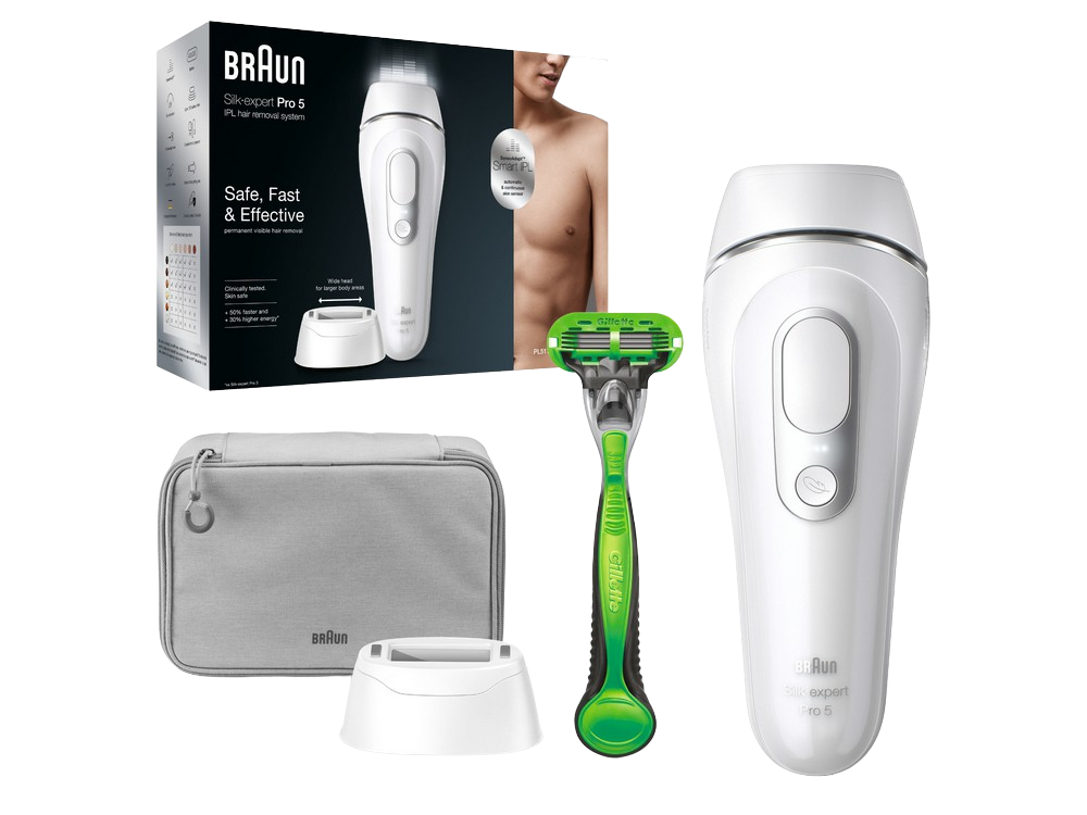 Braun Silkexpert Pro 5 depiladora corporal hombre luz pulsada ipl cabezal y maquinilla afeita silk·expert pl5115 en casa elimina vello visible para