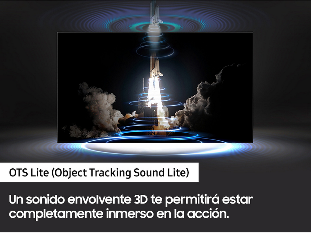 Lanzamiento de cohete en pantalla TV con ondas de sonido.