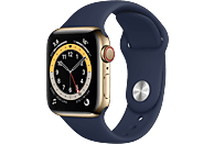 Apple Watch Series 6, GPS+CELL, 40 mm, Caja de Acero inoxidable en oro, Correa deportiva azul marino intenso