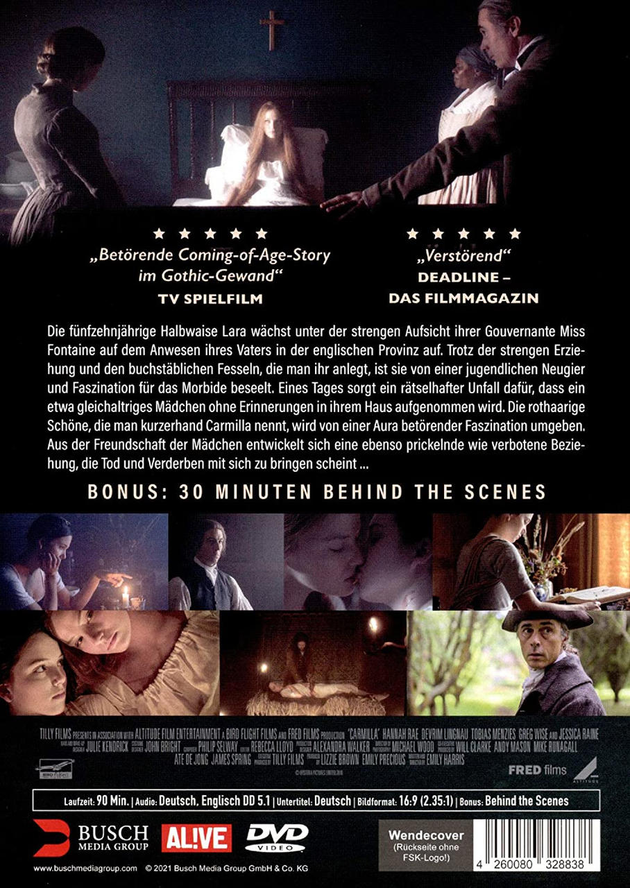 Filmdvd-Cover mit einer gotischen Szene und Text. Enthält Gesichter von Schauspielern und eine Zusammenfassung.