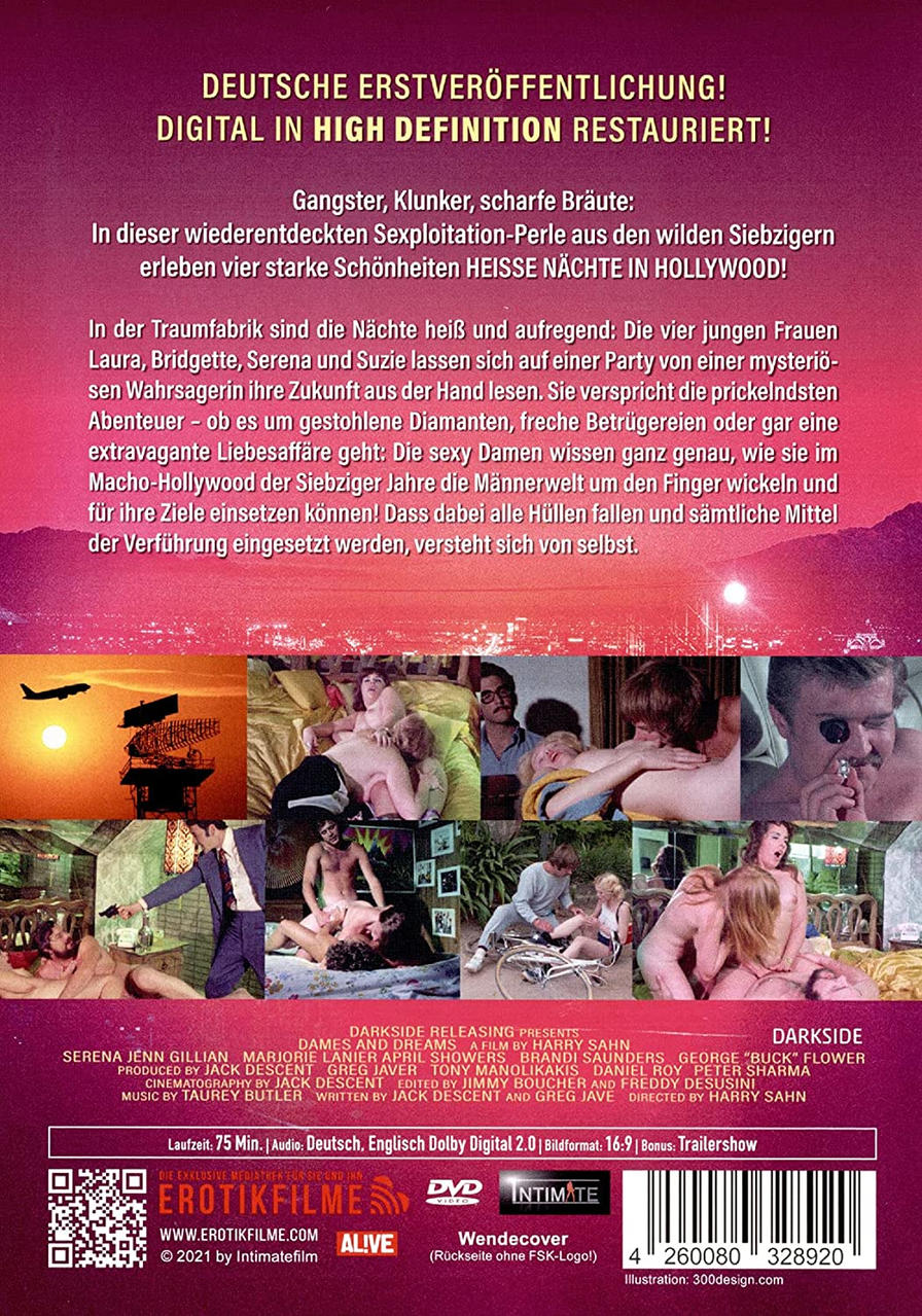 Filmcover mit verschiedenen Bildern. Der Titel lautet „Gangster, Klunker, scharfe Bräute“. Eine Frau liegt im Bett.
