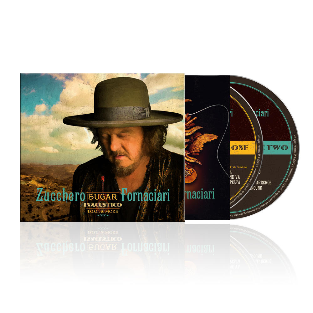 CD-Cover mit Zucchero, einem Mann mit Hut und Textdetails.