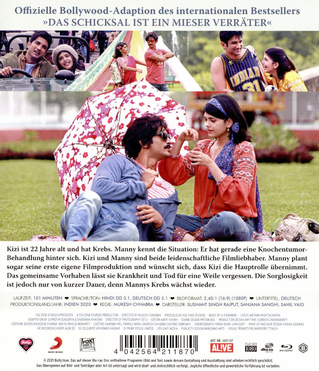 Filmposter mit zwei Paaren, Titel auf Hindi und Text auf Deutsch. Blu-ray-Disc-Hülle.