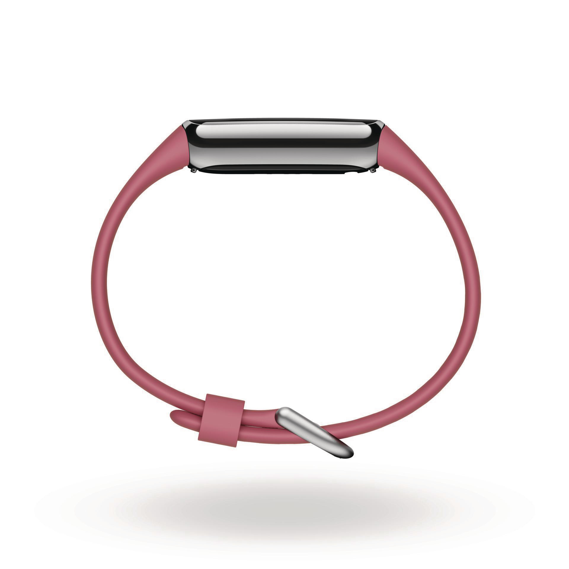Rosa Fitness-Tracker-Uhr mit metallischem Display.