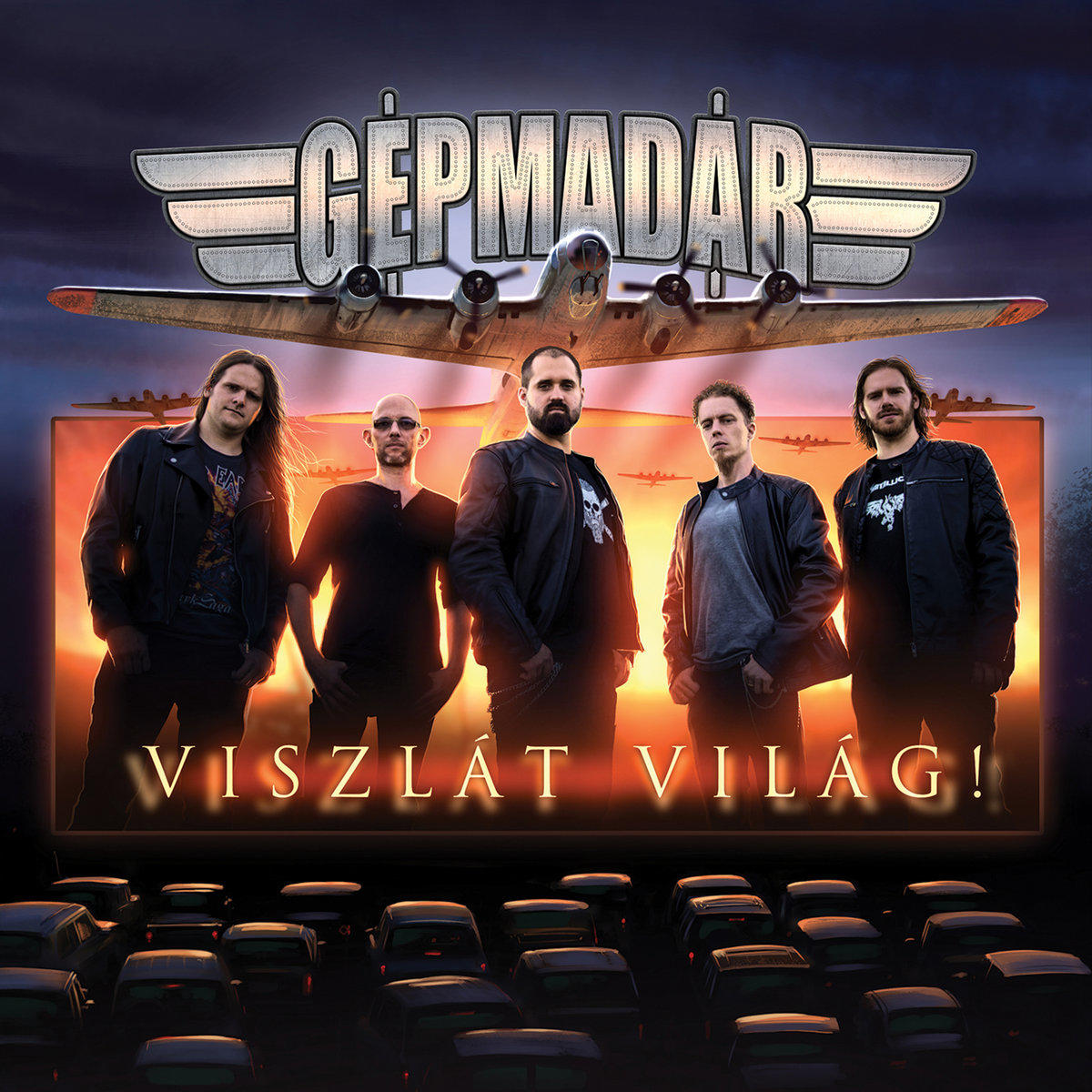Album borító: Zenekar egy mozivászon előtt. A cím: „VISZLÁT VILÁG!” és egy repülőgép.