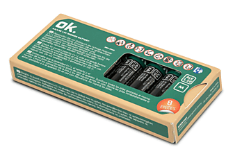 Pilas - OK OBA-2000 AA LR6, Pack 8 pilas, Alcalinas, No son recargables, 1.5 V, Negro