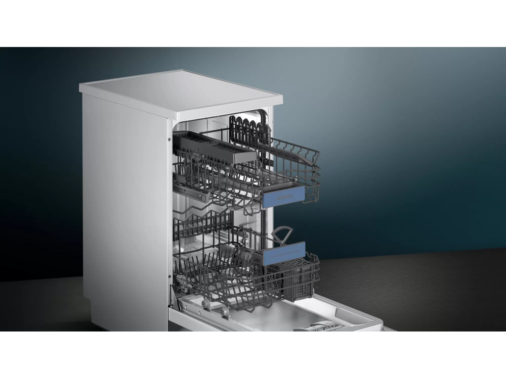 Lavavajillas - Siemens SR23EW28KE, Bajo encimera, 9 servicios, 6 programas, Motor iQdrive™, 45 cm, Blanco