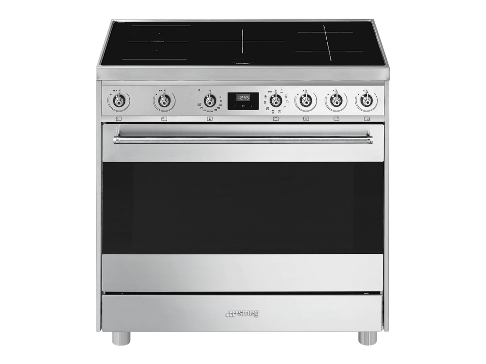 Cocina - Smeg C9IMX9-1, 10.2 kW, 90 cm, 5 Zonas, 115 l, Limpieza por vapor, 10 Funciones de cocción, Inox