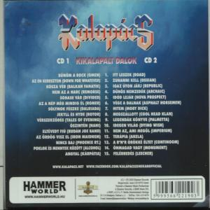 CD hátlapja. Album borító szöveggel és logókkal, több oszlopban. Kék és piros színek.