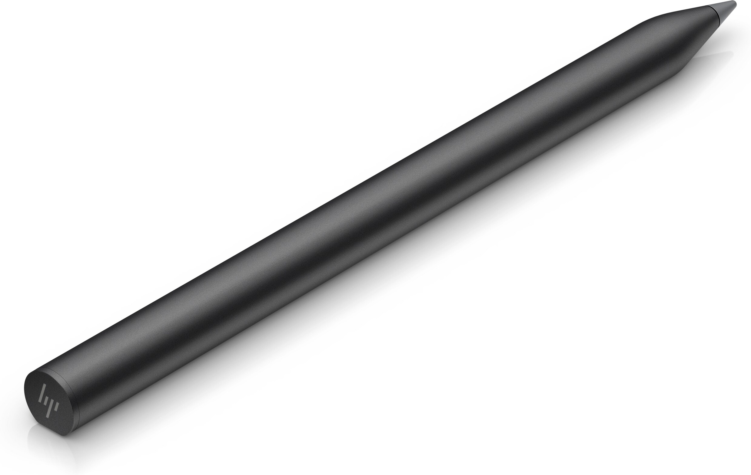 Schwarzer HP-Stift auf weißem Hintergrund. Zylindrische Form mit flachem Ende.