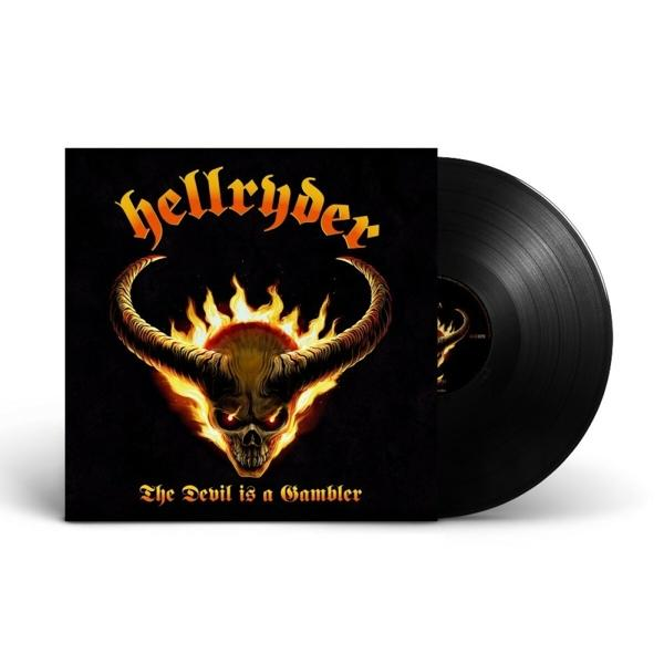 Schwarze Vinyl-Schallplatte mit Cover, das einen Schädel mit Flammen zeigt.