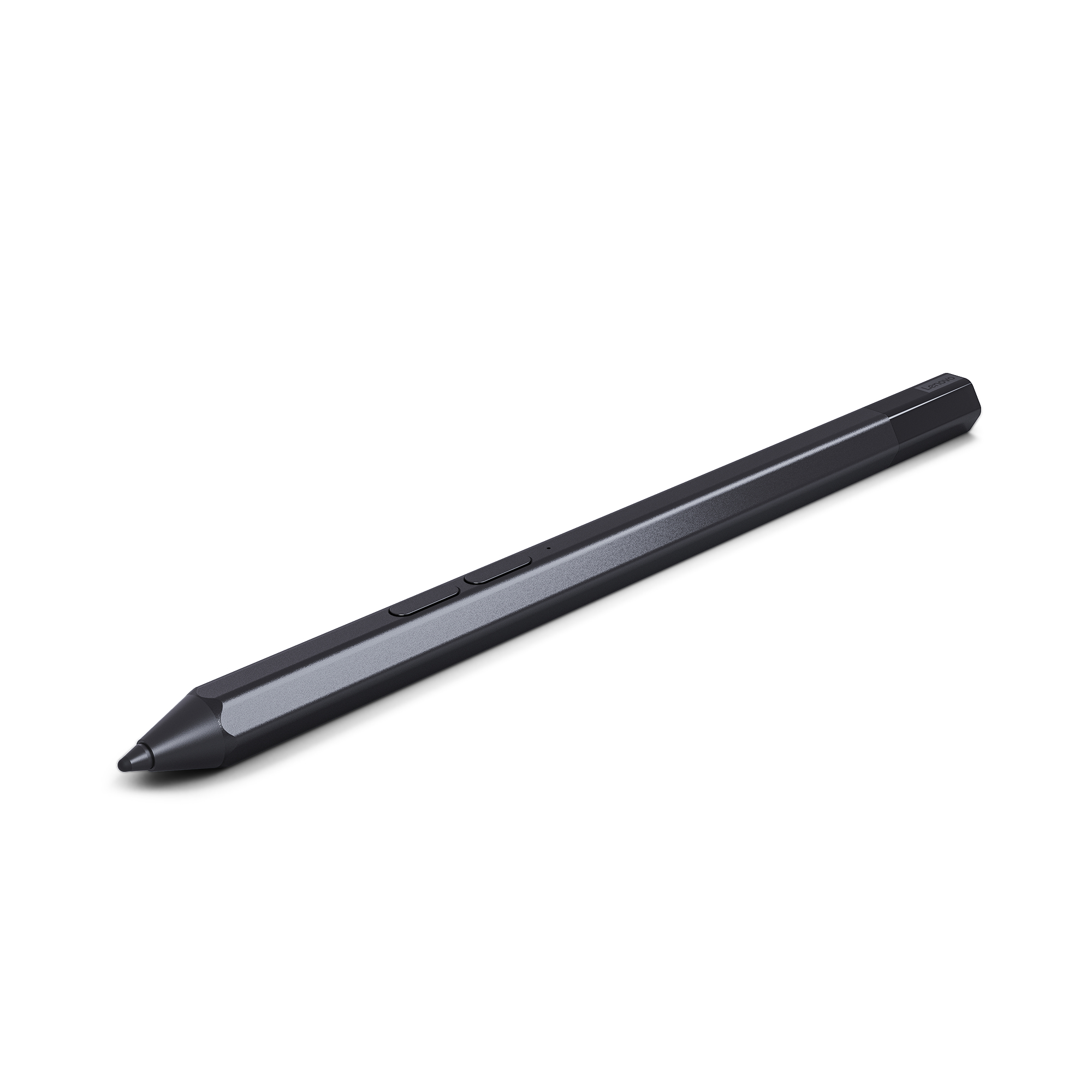 Ein schwarzer Stift auf weißem Hintergrund, nach rechts abgewinkelt.