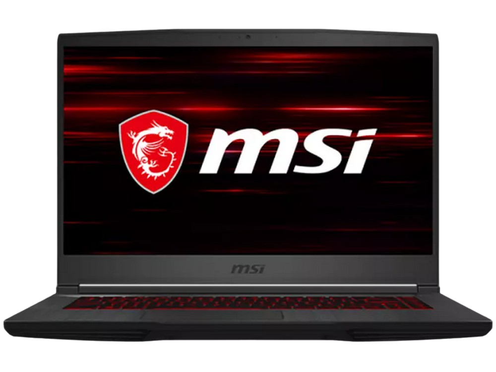 Portátil con pantalla roja, logo MSI, cuerpo negro.