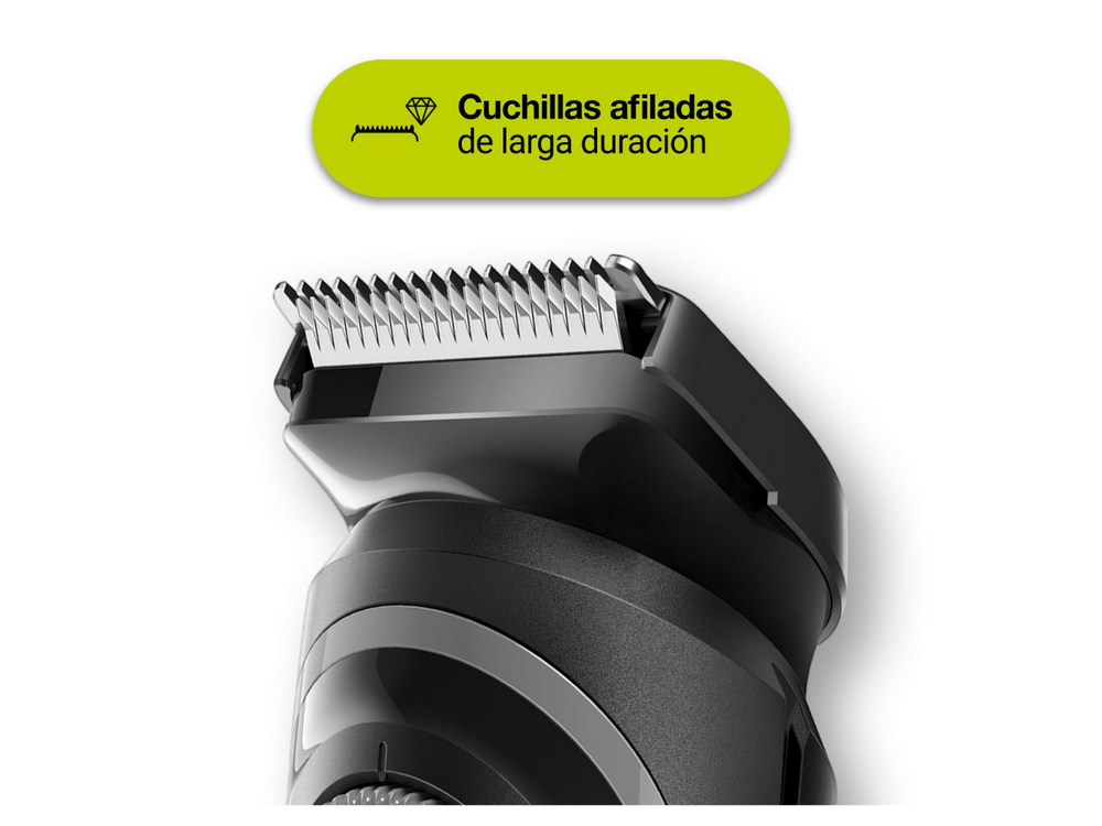 Un primer plano de un recortador de barba negro con cuchillas afiladas.