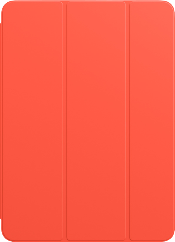 Une coque rouge pour iPad Apple en position pliée sur fond blanc.