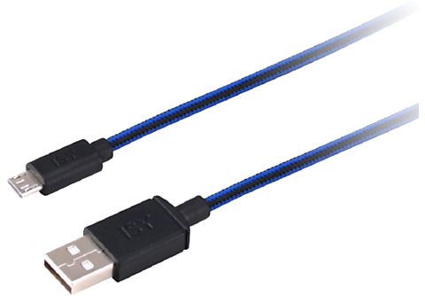 Cable USB - ISY IC-300, Cable trenzado, Para PS4, 3 m, Micro USB, Azul