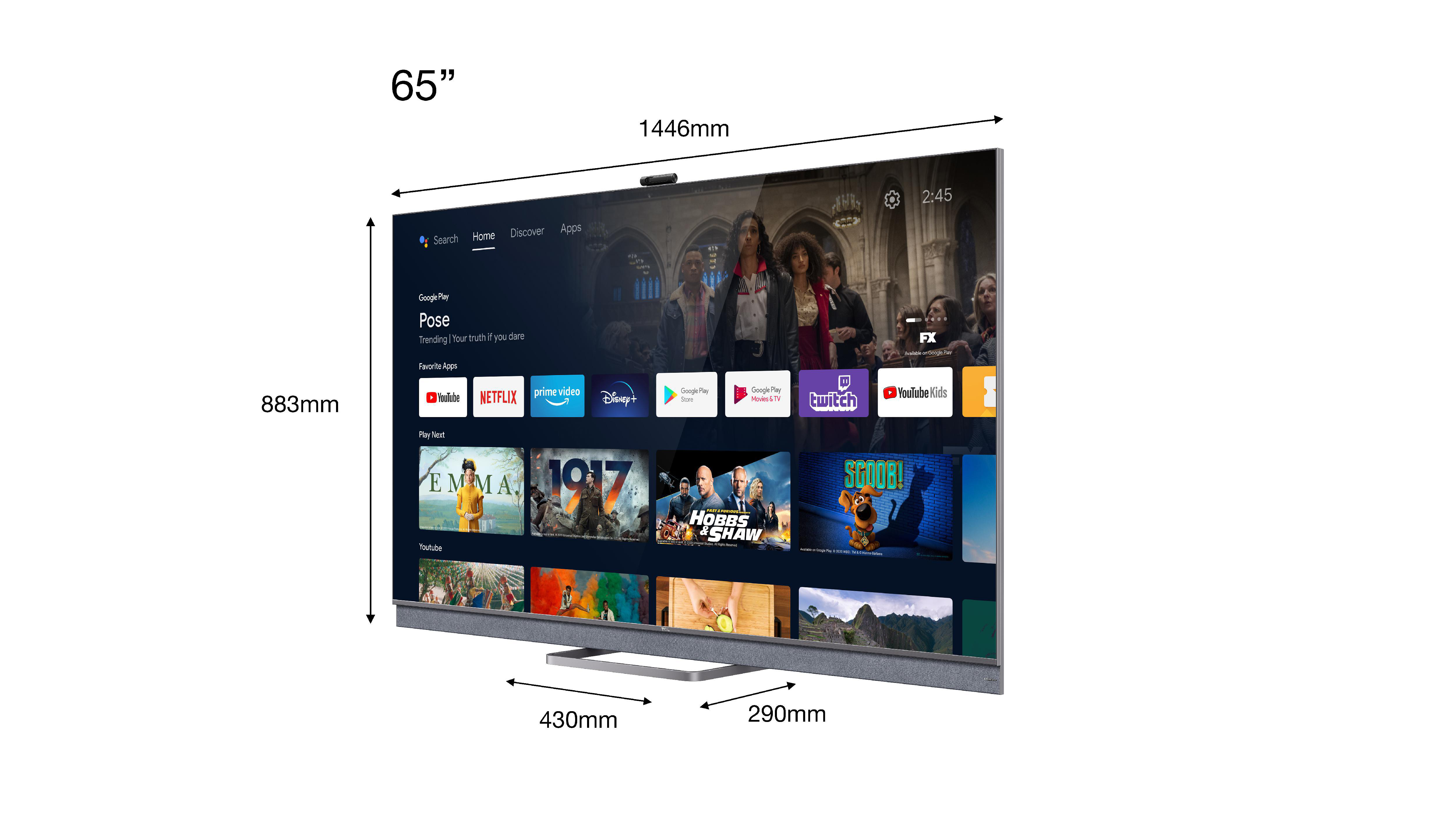 TCL 65C825 QLED TV (Flat, 65 Zoll / 165 cm, QLED 4K, SMART TV, Android TV 11.0)