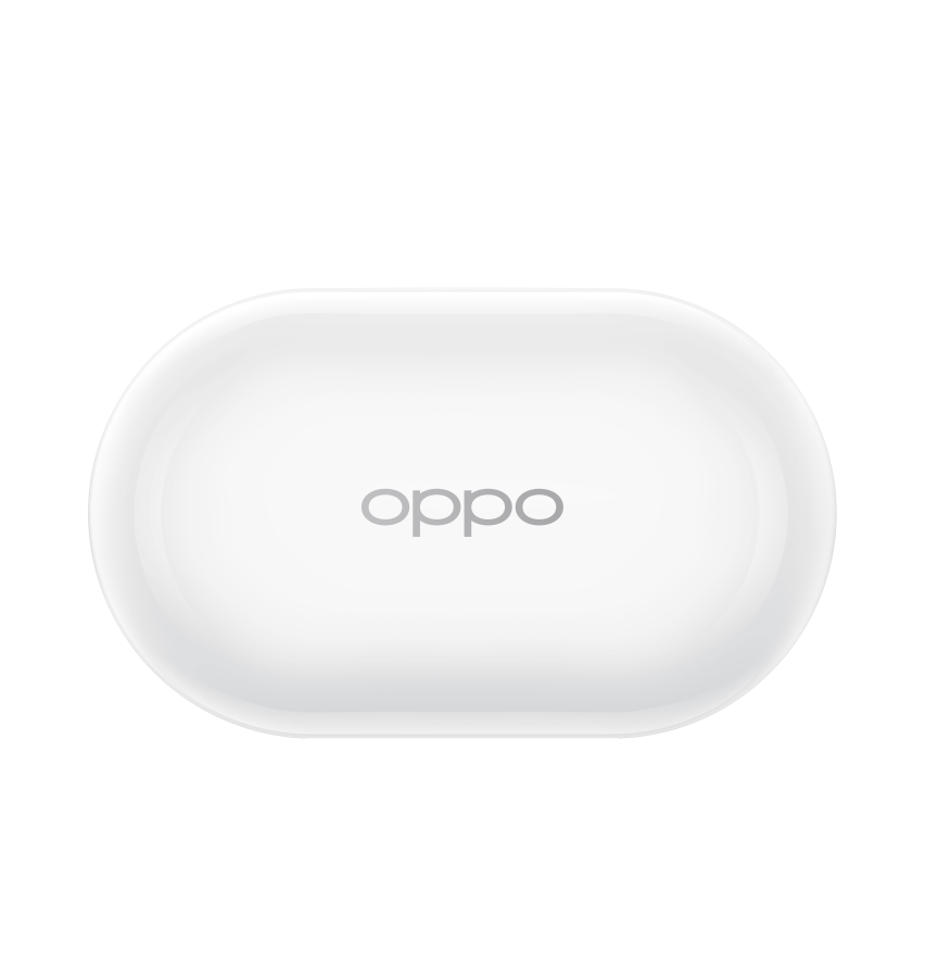 Oppo kulaklıklar için beyaz bir şarj kutusu.