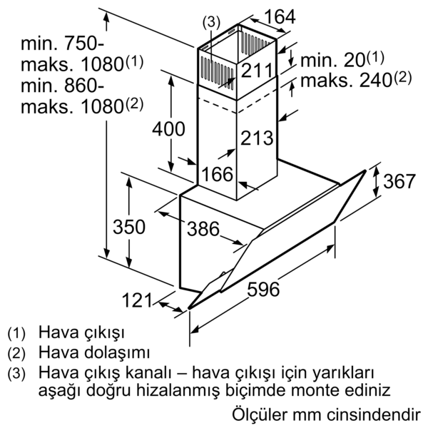 PROFILO DVK6J671 Duvar Tipi Davlumbaz Cam/Gri