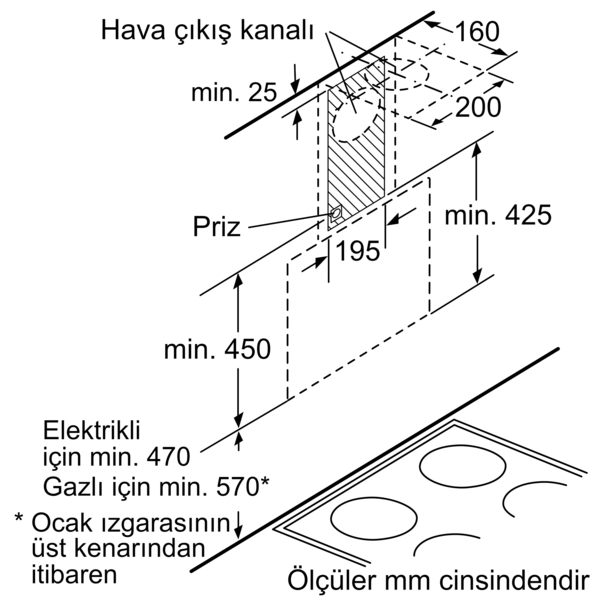 PROFILO DVK6J671 Duvar Tipi Davlumbaz Cam/Gri