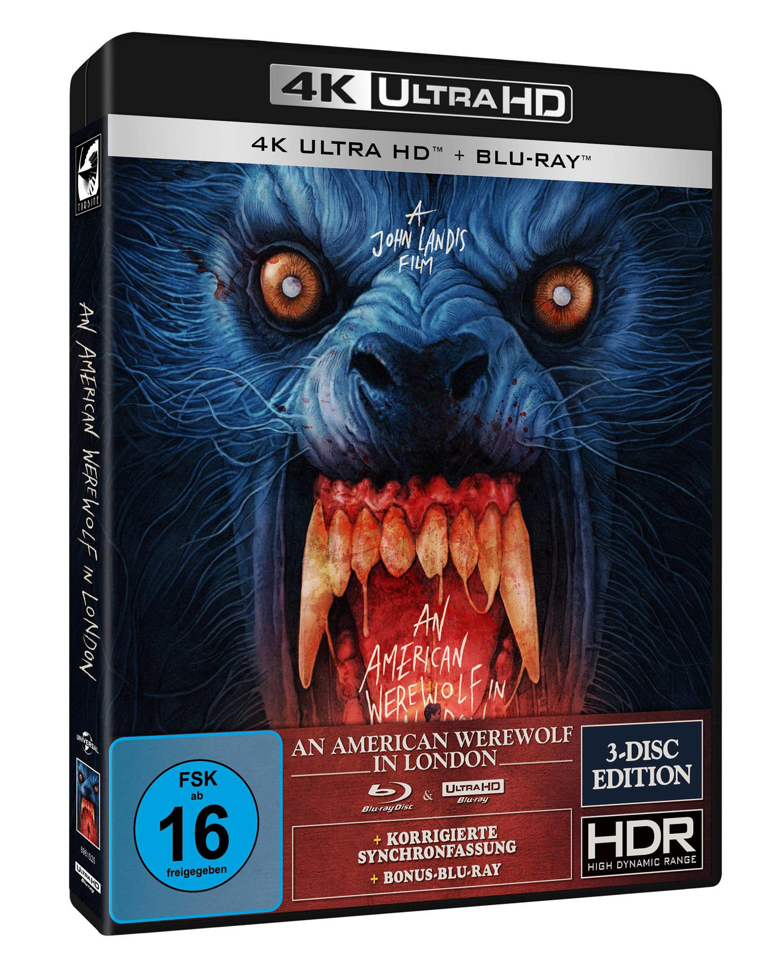 Filmbox mit dem Cover eines Werwolfs mit Blut und Zähnen. 4K Ultra HD.