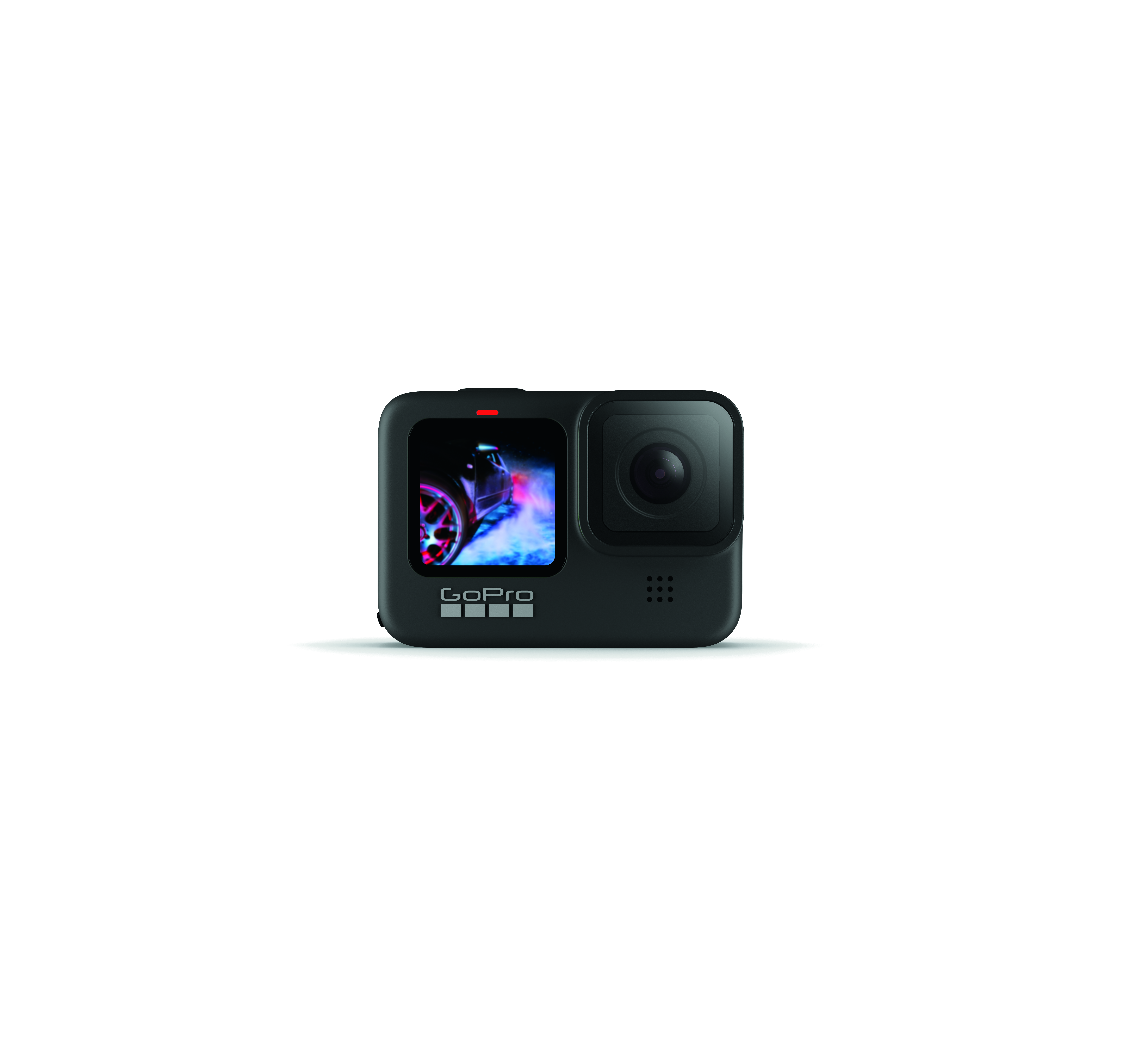 Bir araba gösteren bir ekran ve siyah bir arka plan ile GoPro kamerası.