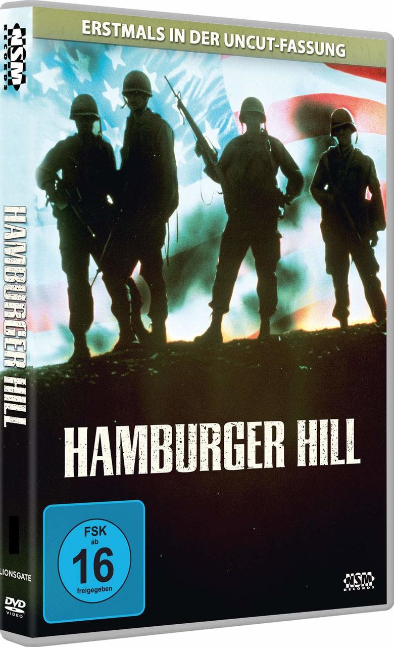 Hamburger Hill DVD-Cover mit Soldaten und amerikanischer Flagge. Dunkler Hintergrund.
