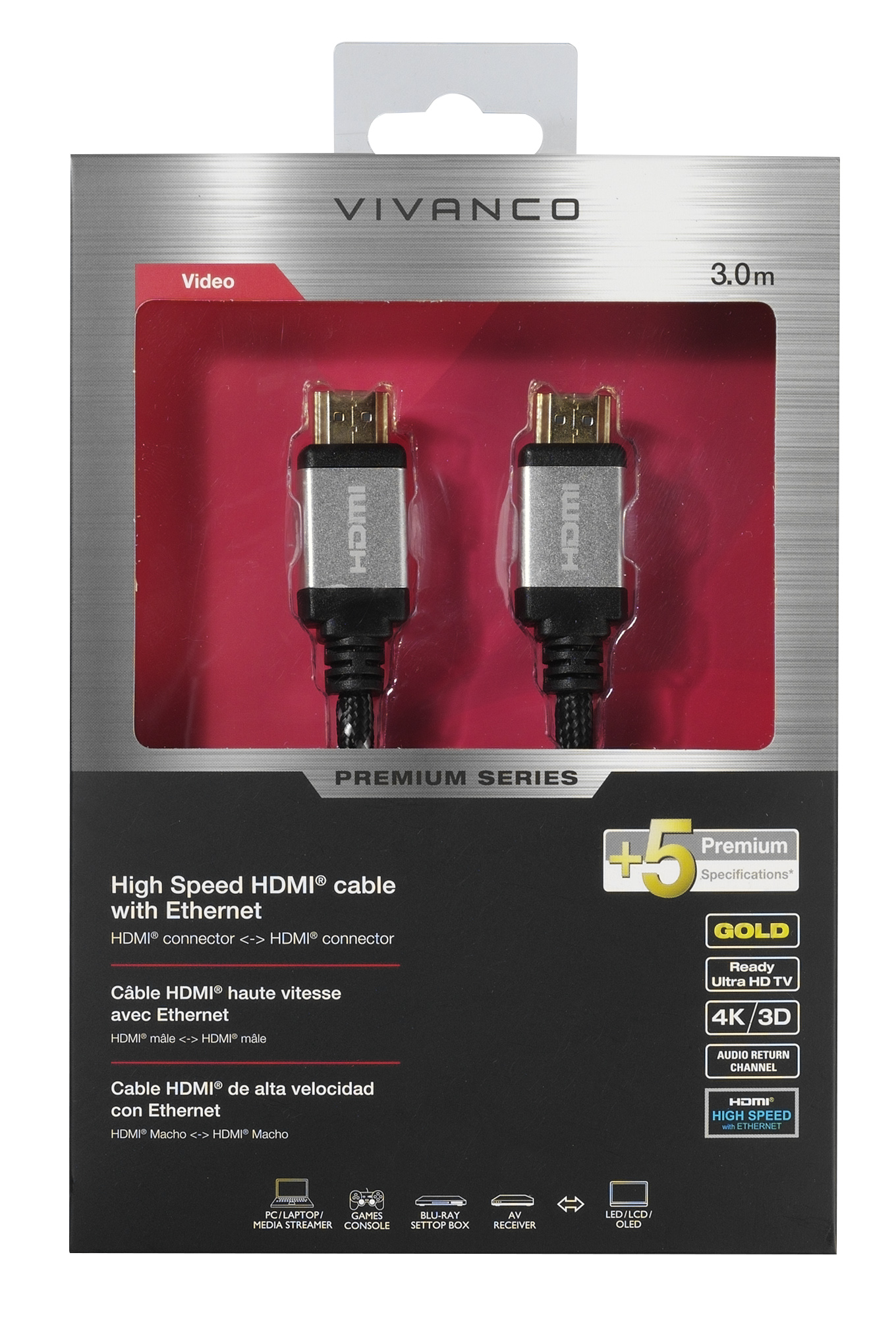 Vivanco HDMI-Kabelbox. Weißer Hintergrund.
