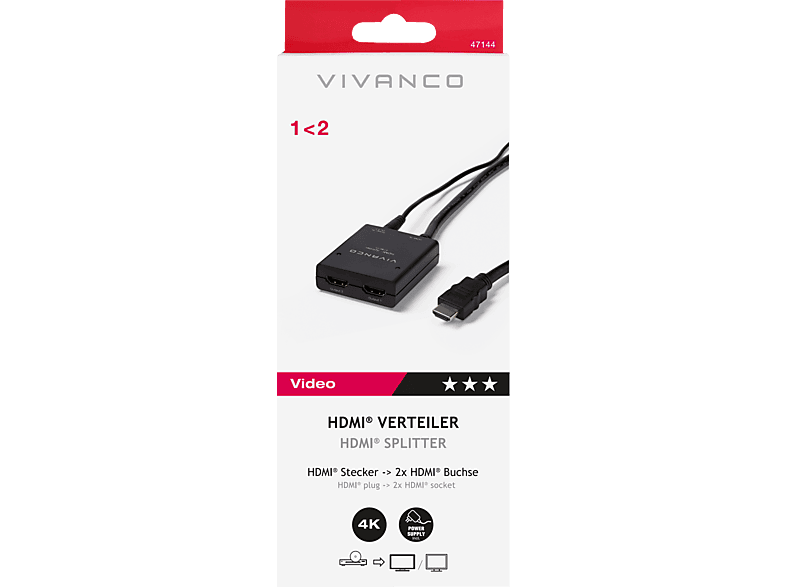 Vivanco 47144 HDMI Verteiler, 1 auf 2 — Foto 2 von 2