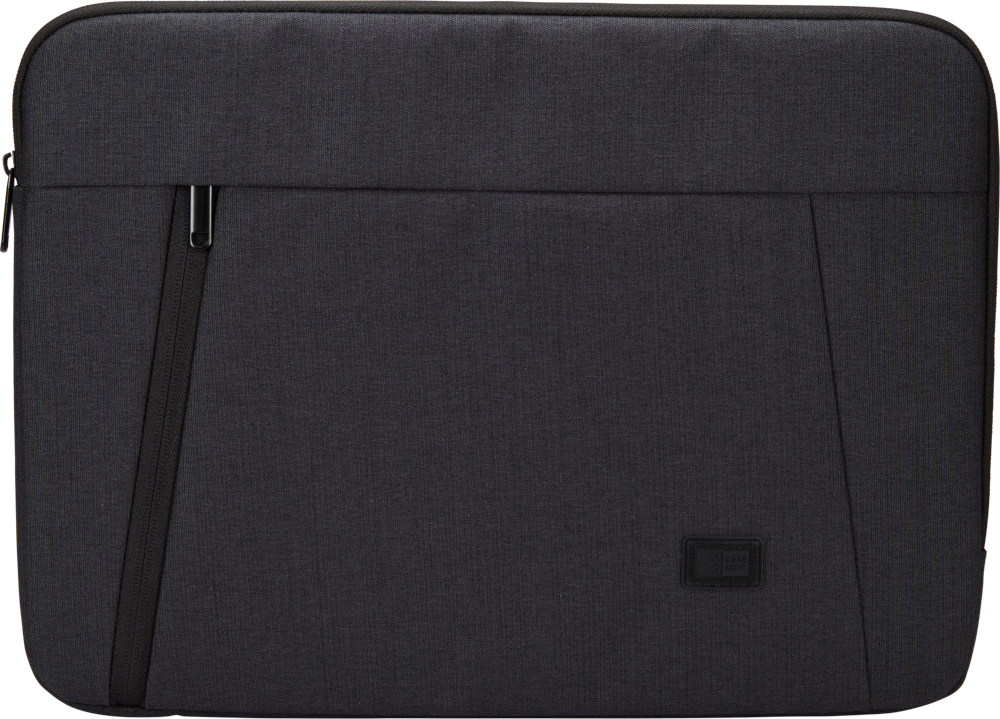 Een zwarte laptoptas met een rits en een klein Case Logic-logo.