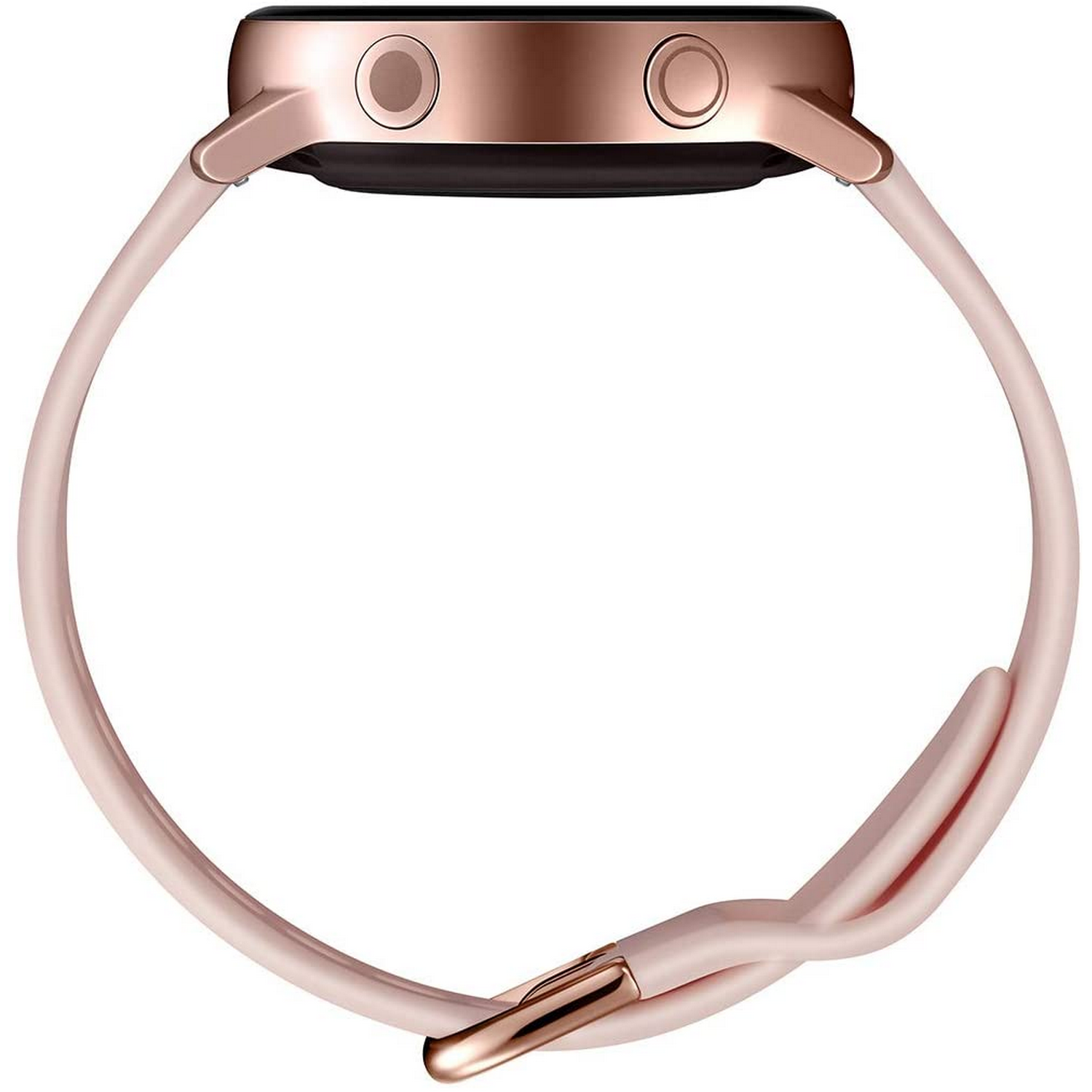 Reloj inteligente oro rosa con correa rosa. Vista superior.
