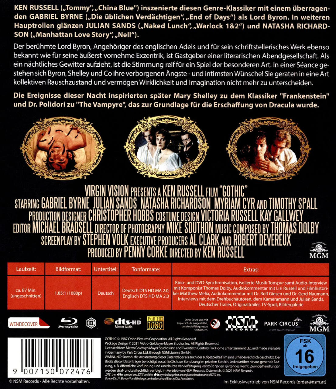 Filmposter für Gothic. Enthält Bilder aus dem Film und Informationstext.