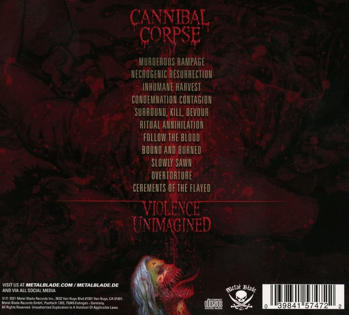 Albumcover, Cannibal Corpse, mit Titelliste in Rot.
