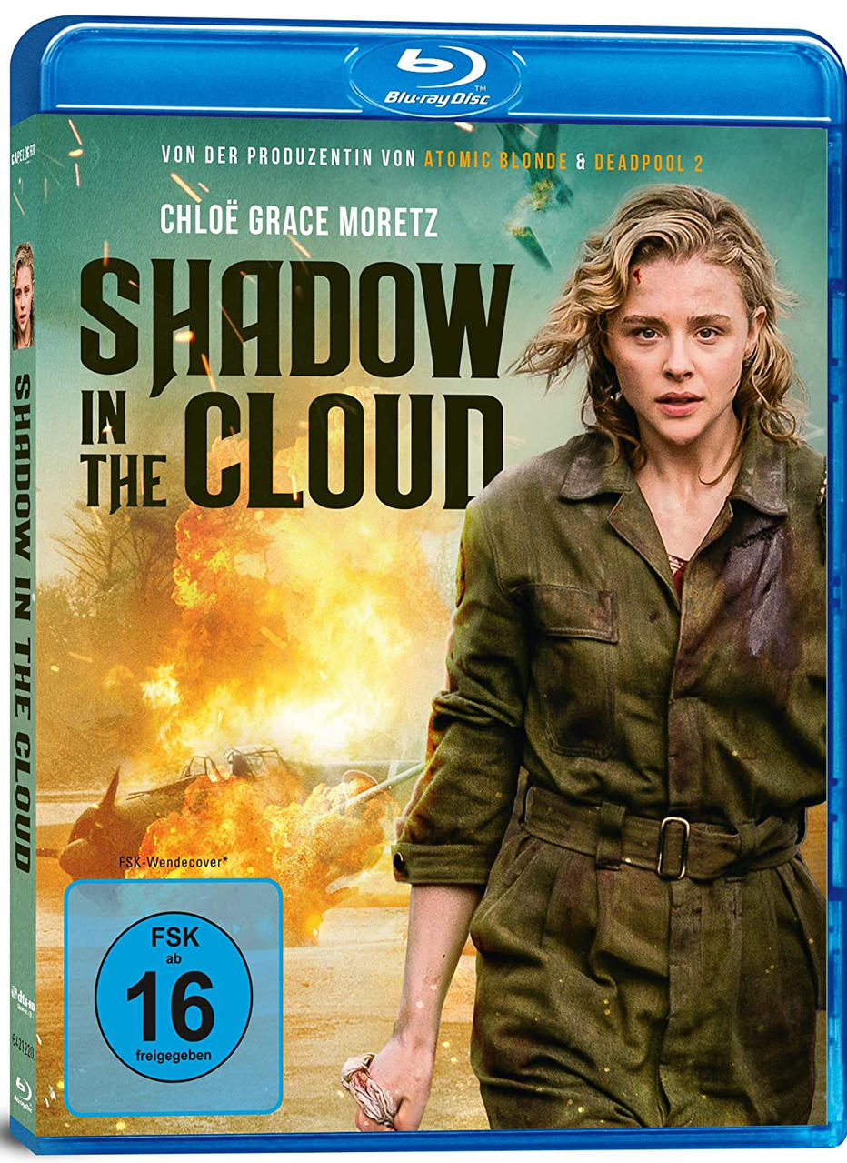 Filmcover von "Shadow in the Cloud" mit Chloë Grace Moretz auf einer Blu-ray-Hülle.