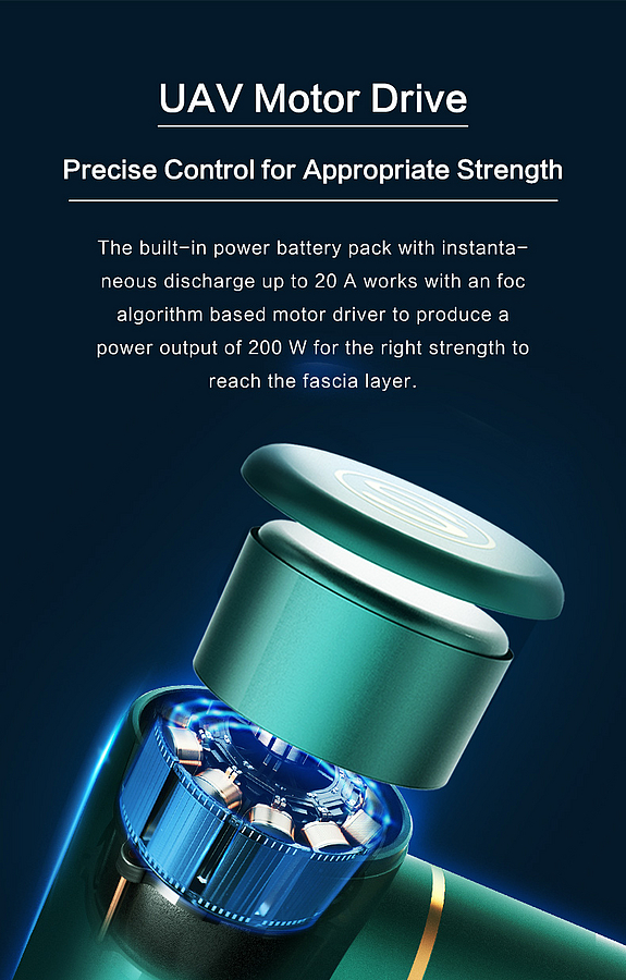Nahaufnahme eines Motors. Text beschreibt die Leistung. Die Farben sind teal und blau.