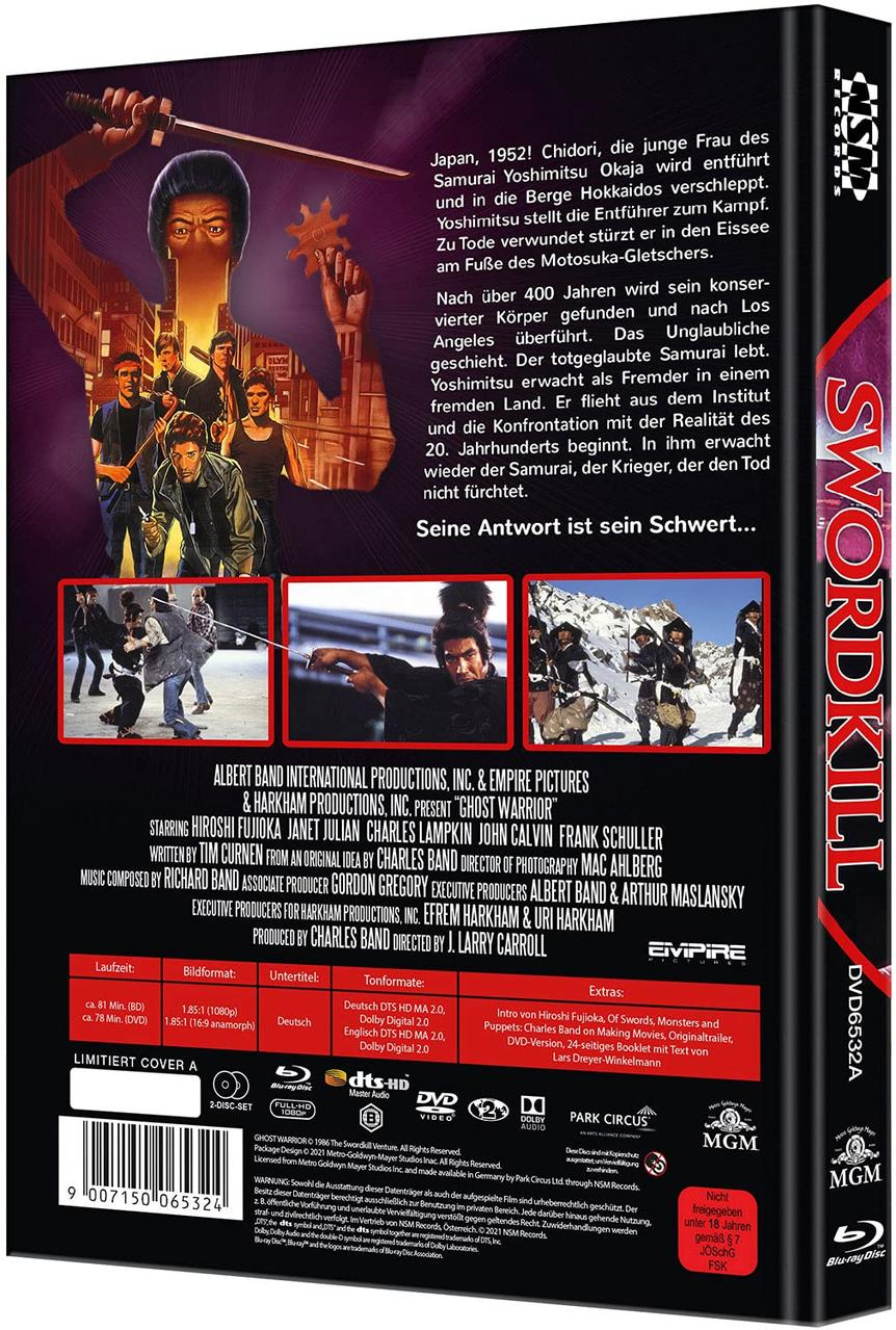 DVD-Hülle für den Film Swordkill. Das Cover zeigt einen Mann mit Schwert und eine Gruppe von Menschen.