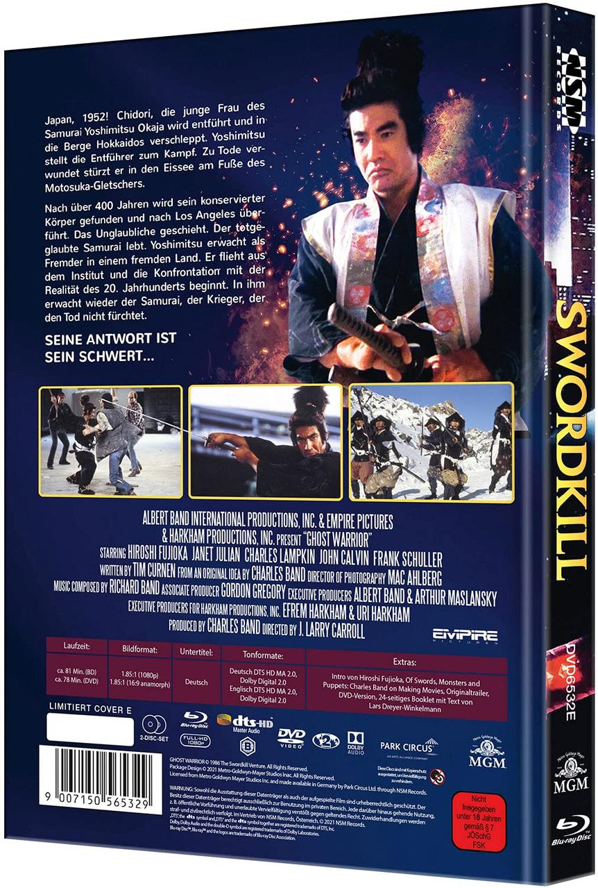Filmcover für Swordkill. Mann mit Schwert, japanischer Stil. Blaue Disc-Hülle.