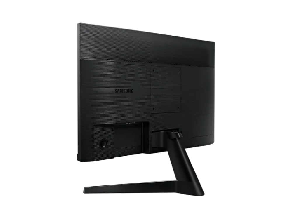 Vista trasera de un monitor de computadora negro con el logotipo de Samsung.