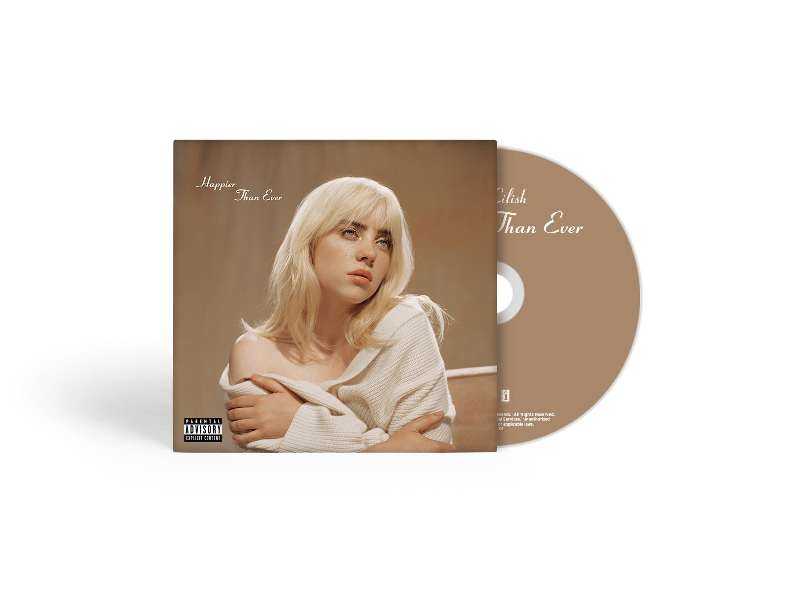 Billie Eilish Albumcover und CD, 'Happier Than Ever'.