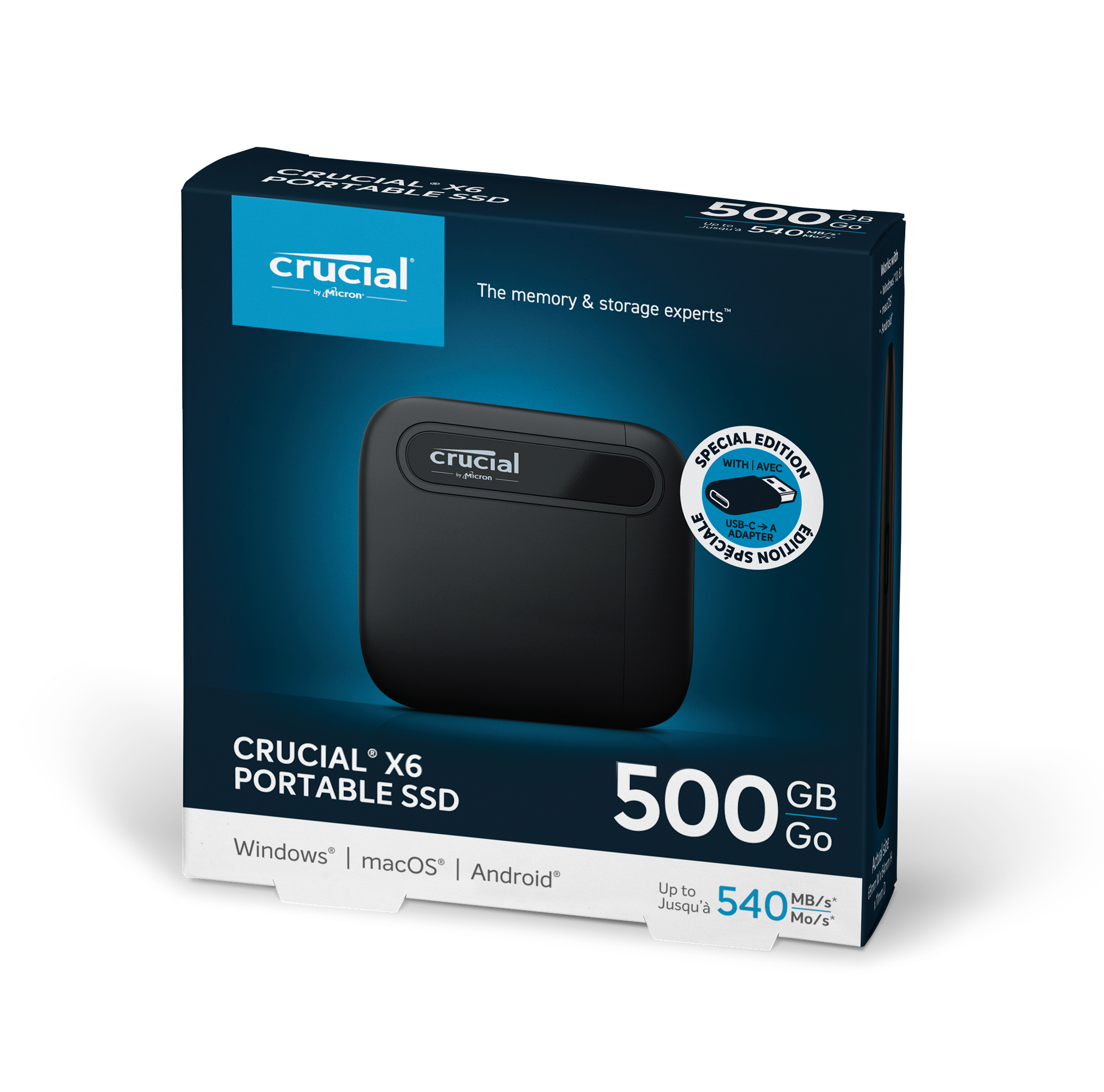 CRUCIAL X6 2 GB/s) Festplatte, GB (10 Schwarz extern, Typ-C SSD, 500 3.1 Gen USB