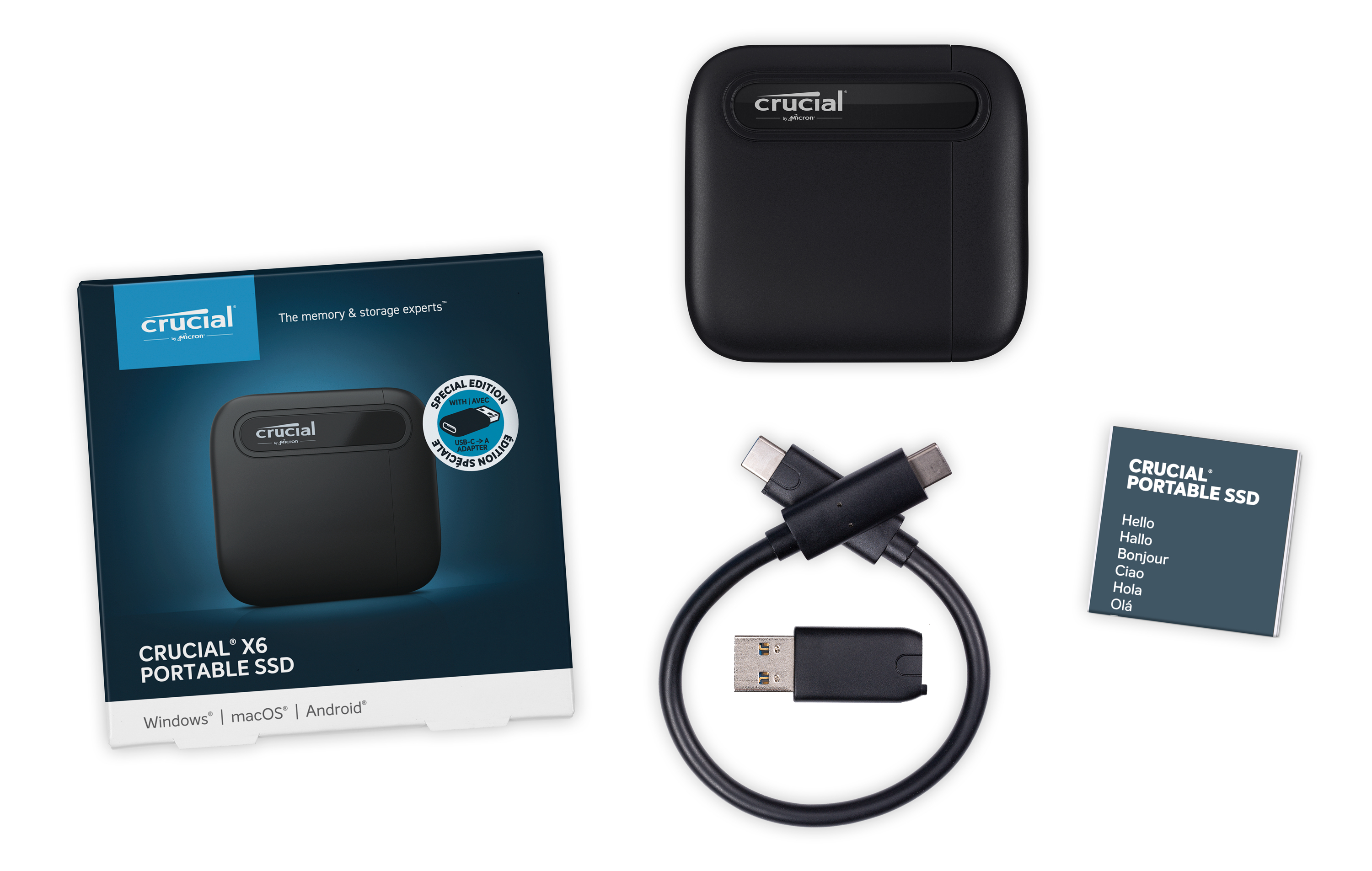 CRUCIAL X6 USB 3.1 Gen 2 Typ-C (10 GB/s) Festplatte, 1 TB SSD, extern, Schwarz