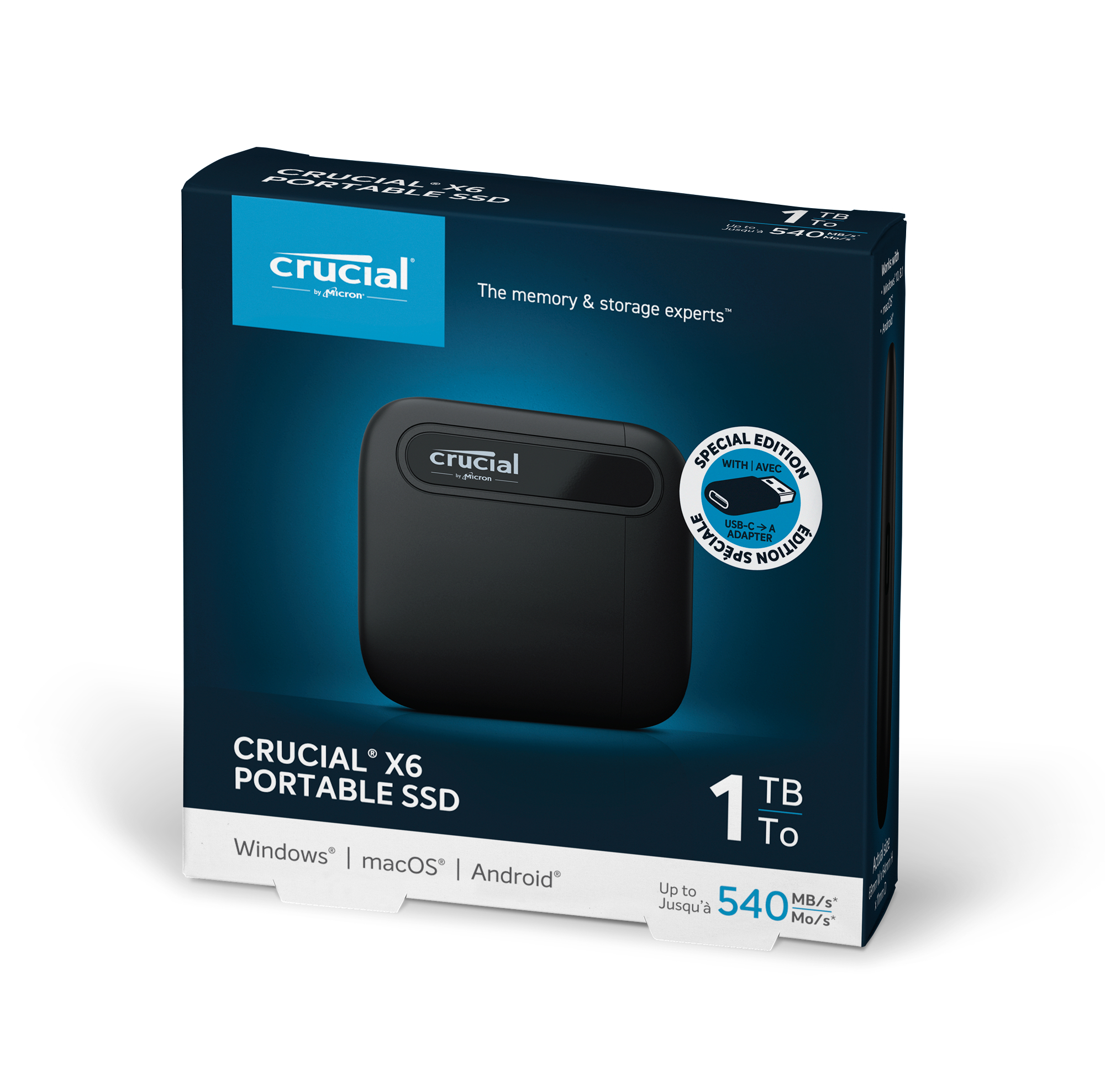 CRUCIAL X6 USB 3.1 Gen 2 Typ-C (10 GB/s) Festplatte, 1 TB SSD, extern, Schwarz