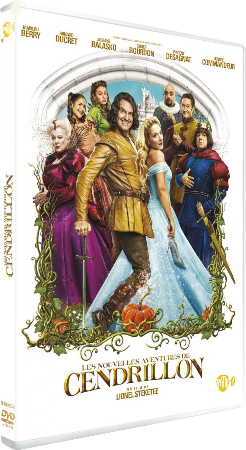 Jaquette DVD de 'Les Nouvelles Aventures de Cendrillon' avec plusieurs acteurs dans un décor de château.