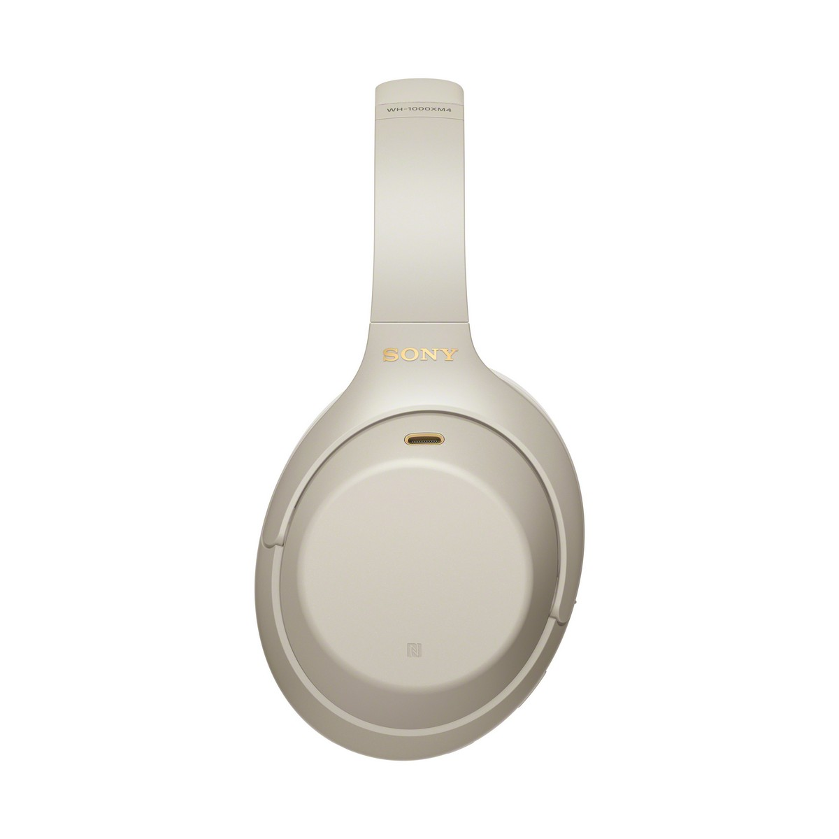 Auriculares Sony WH-1000XM4 color crema, vista superior, sobre fondo blanco.